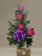 Copa de 4 rosas y bombones