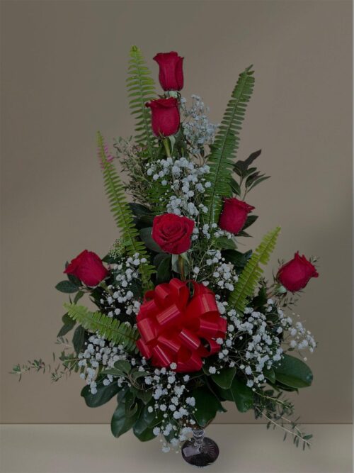 Copa 6 rosas rojas